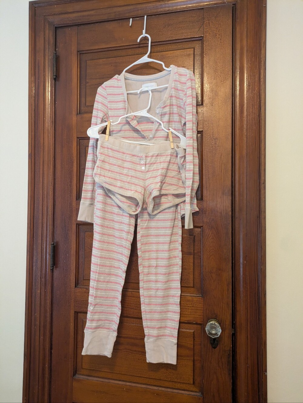 VS Fireside Thermal Pajama Set Gray & Pink Stripe Medium